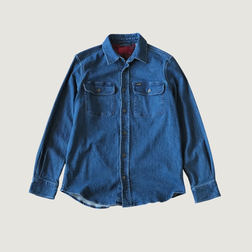 Wrangler Denim Shirt Jacket Flannel Lined Blue Cotton Workwear Medium Western M